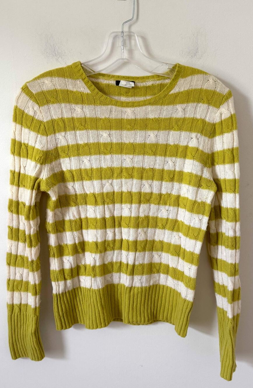 J. Crew Preppy Wool Cashmere Blend Striped Cable Sweater Lime Cream Size Small